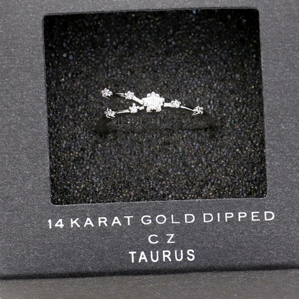 TAURUS Sterling Silver Dipped CZ Zodiac Ring Accessory